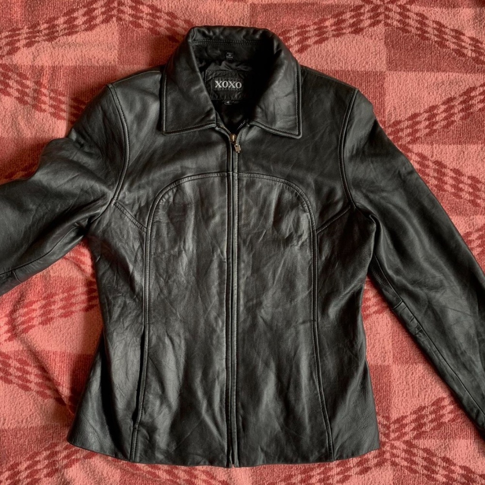 XOXO Genuine Leather Moto Jacket – Size M - BLACK